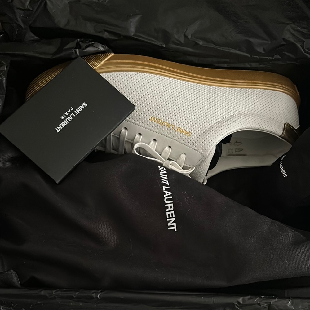 Saint Laurent White and Gold Sneakers